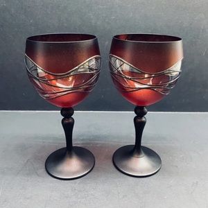 Vlasta Voboraikova LHL Praque Czech art Wine glass stemware Signed Set Of 2